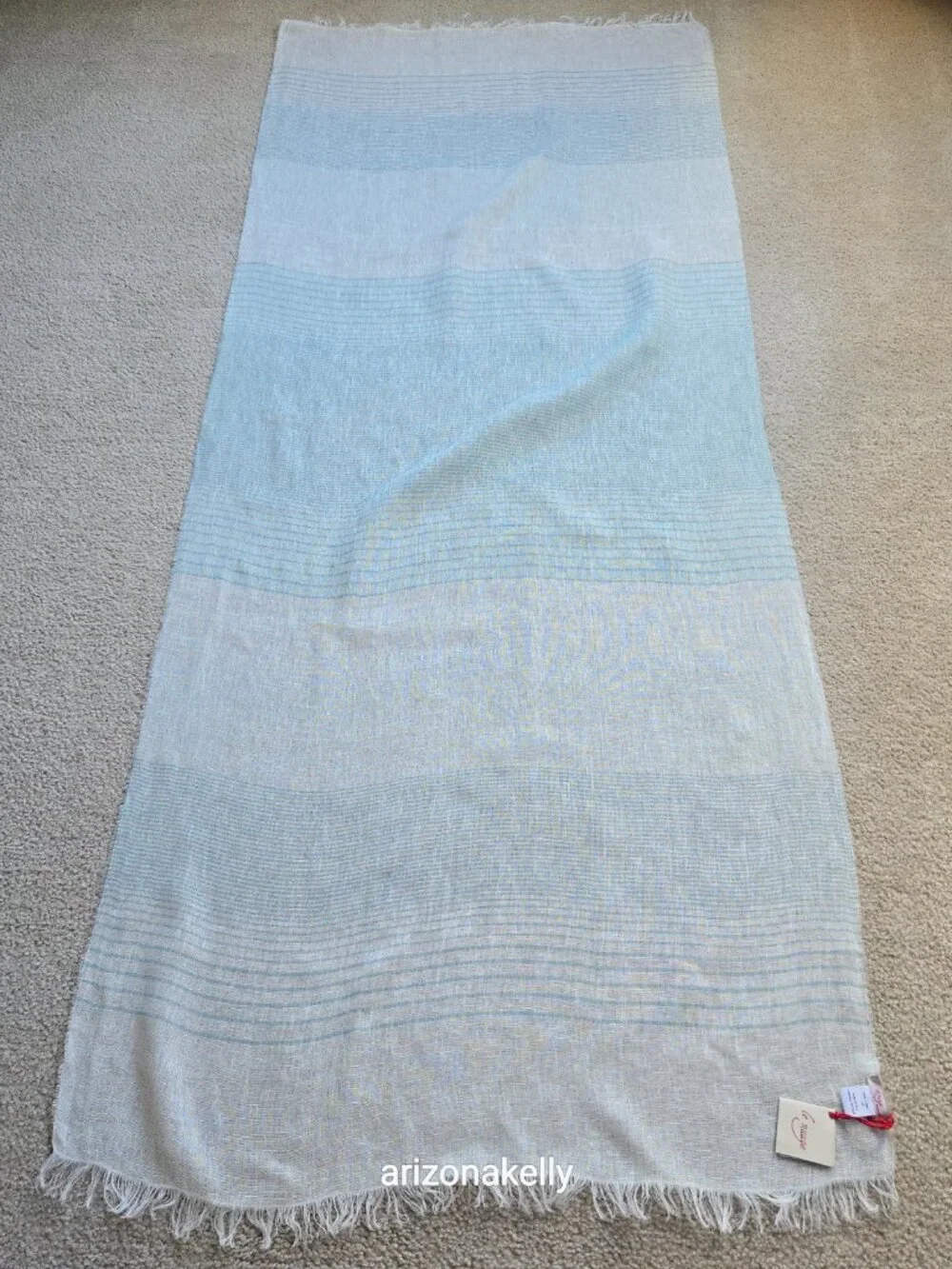NWT Linen Scarf Blue and White Stripe Le Nuage Italy - Picture 6 of 13